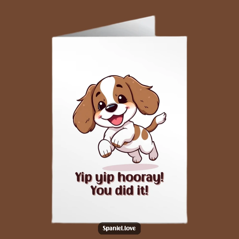Free Printable Congrats Card: Spaniel Tail Chase Funny Downloadable Gift