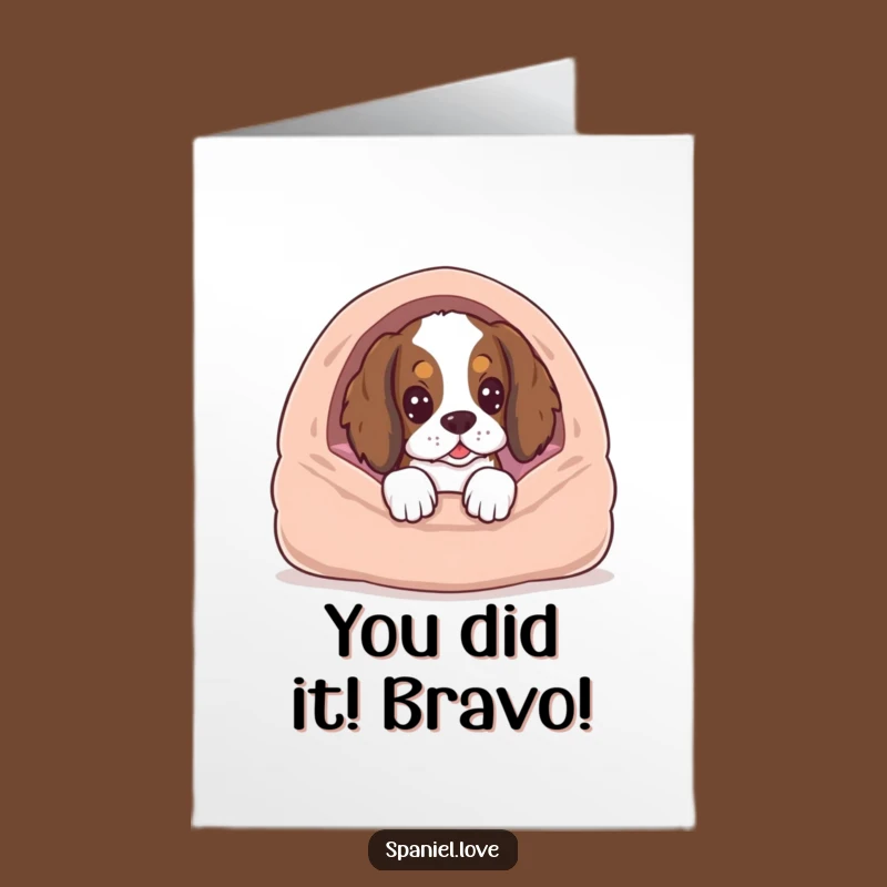 Free Printable Congrats Card: Spaniel Celebrating Success - Funny Downloadable Gift
