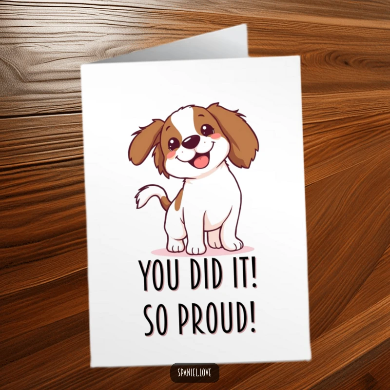 Funny Free Printable Congrats Card: Spaniel's tail a blur of excitement, celebrating your amazing news. Download now!