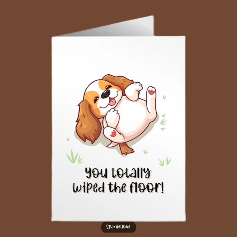 Free Printable Congrats Spaniel Card: Excited Rolling Doggy Achievement