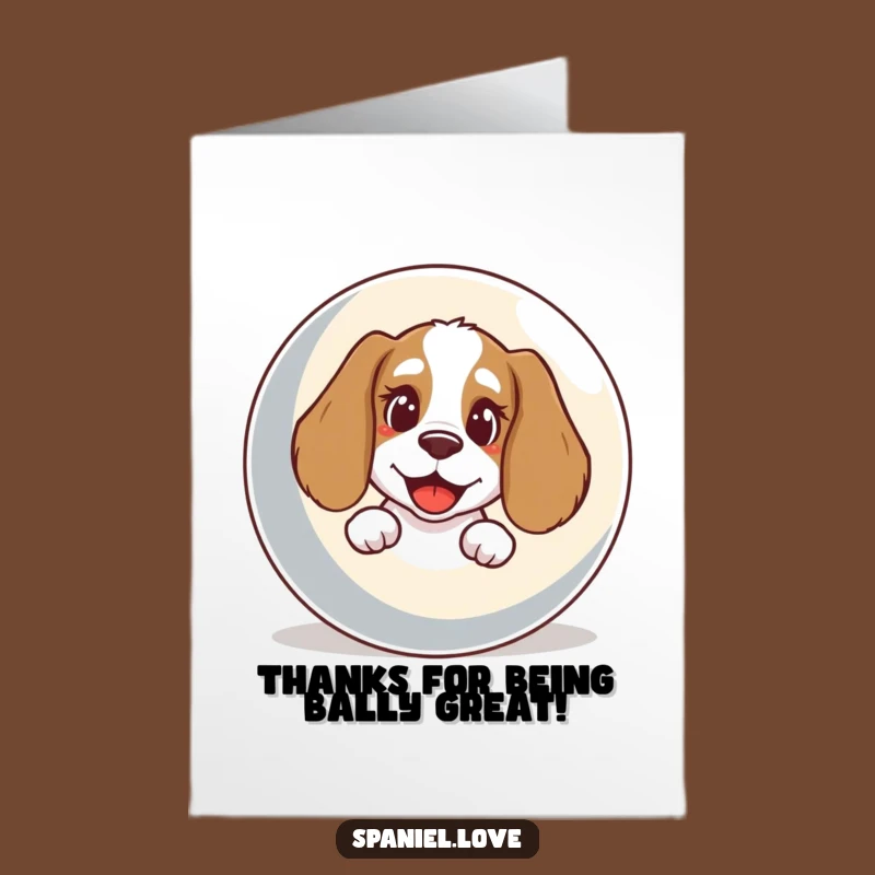 Free Printable Thank You Card: Happy Spaniel Ball Peek, Fun Downloadable Gift