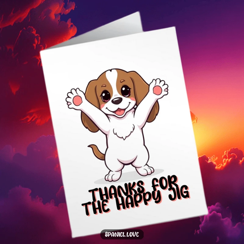 Funny Free Printable Thank You Card: A spaniel performs a silly dance with its paws in the air.