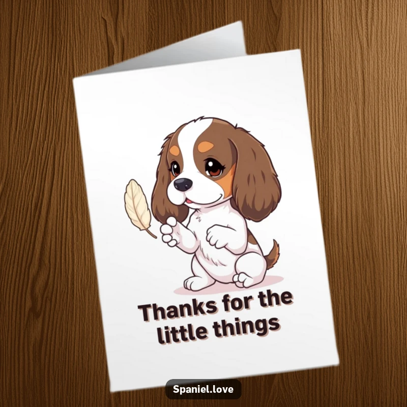 Funny Free Printable Thank You Card: Spaniel with tiny paws intensely batting at a floating feather. Adorable.