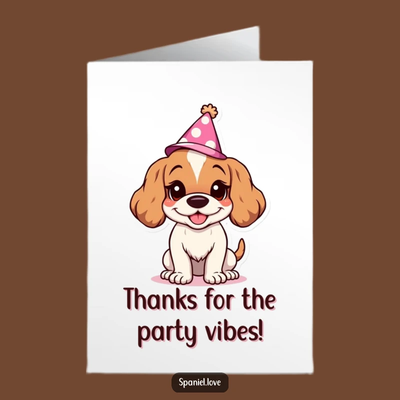 Funny Free Printable Thank You Card: Goofy Spaniel Grin, Party Hat Downloadable