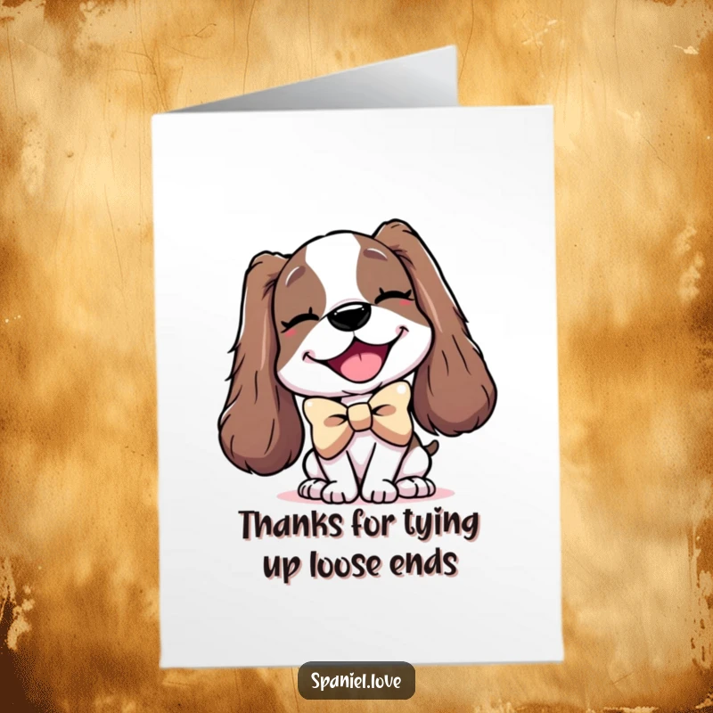 Funny Free Printable Thank You Card: A delighted spaniel winks, wearing a massive bowtie, a stylish and funny thank you.