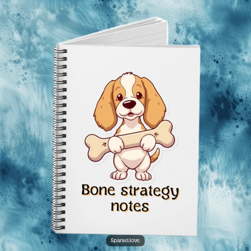Funny Spaniel Notebook: A notebook cover featuring a proud spaniel carrying a comically oversized bone.