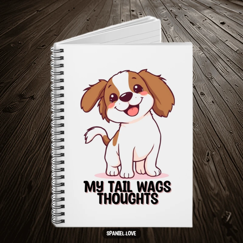 Funny Spaniel Notebook: A spaniel's enthusiastic tail wagging creates a funny blur effect on its body, ready for your notes.