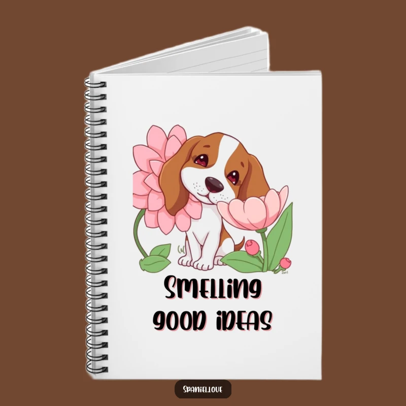 Funny Spaniel Notebook: Curious Dog Flower Sniff for Reflective Notes