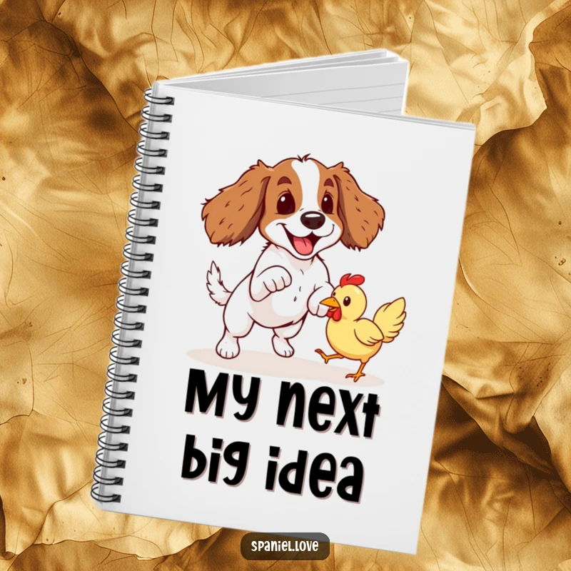 Funny Spaniel Rubber Chicken Pounce Notebook: An excited spaniel dog leaps towards a rubber chicken, ready for notes and ideas.
