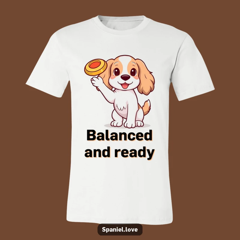 Funny Spaniel Frisbee T-Shirt: Adorable Dog Balancing Act, Sporty Funny Gift