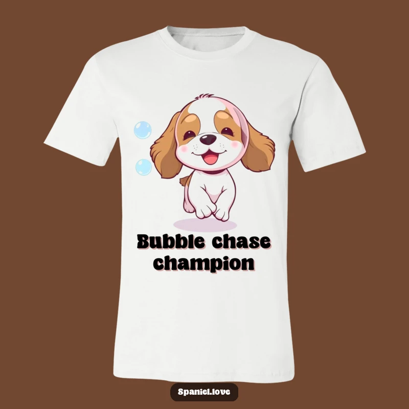 Funny Spaniel Bubble Chase T-Shirt - Enthusiastic Dog Lover, Comical Tee