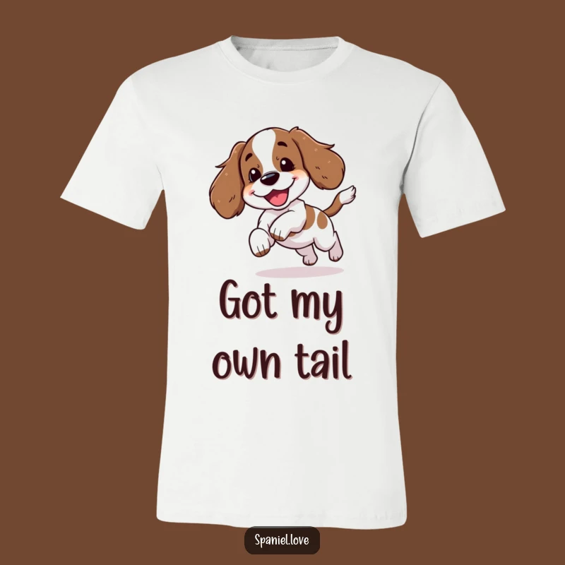 Funny Spaniel Chasing Tail Yipping T-Shirt: Playful Pup Style