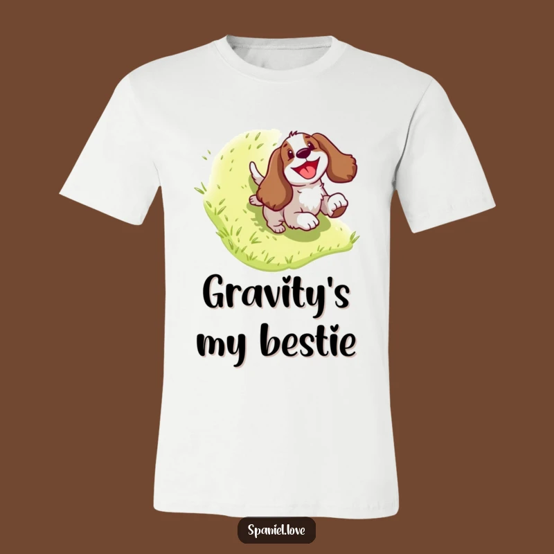 Funny Spaniel Hill Slide T-Shirt: Comical Dog Character, Perfect Funny Gift Tee