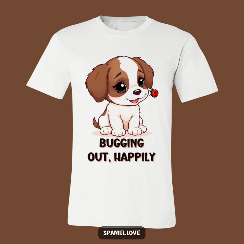 Funny Spaniel Ladybug Curiosity T-Shirt: Cute Cub Dog Tee Gift