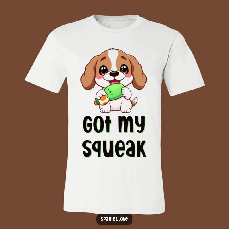 Funny Spaniel Squeaky Toy T-Shirt: Happy Grin Tee, Dog Toy Gift