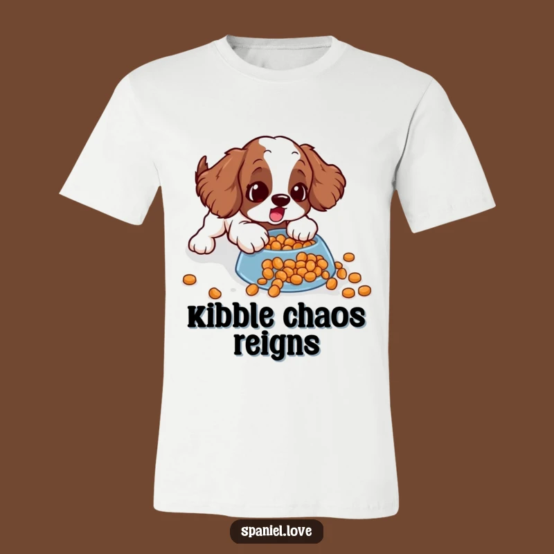Funny Spaniel T-Shirt: Kibble Slide Surprise, Comical Dog Lover Gift