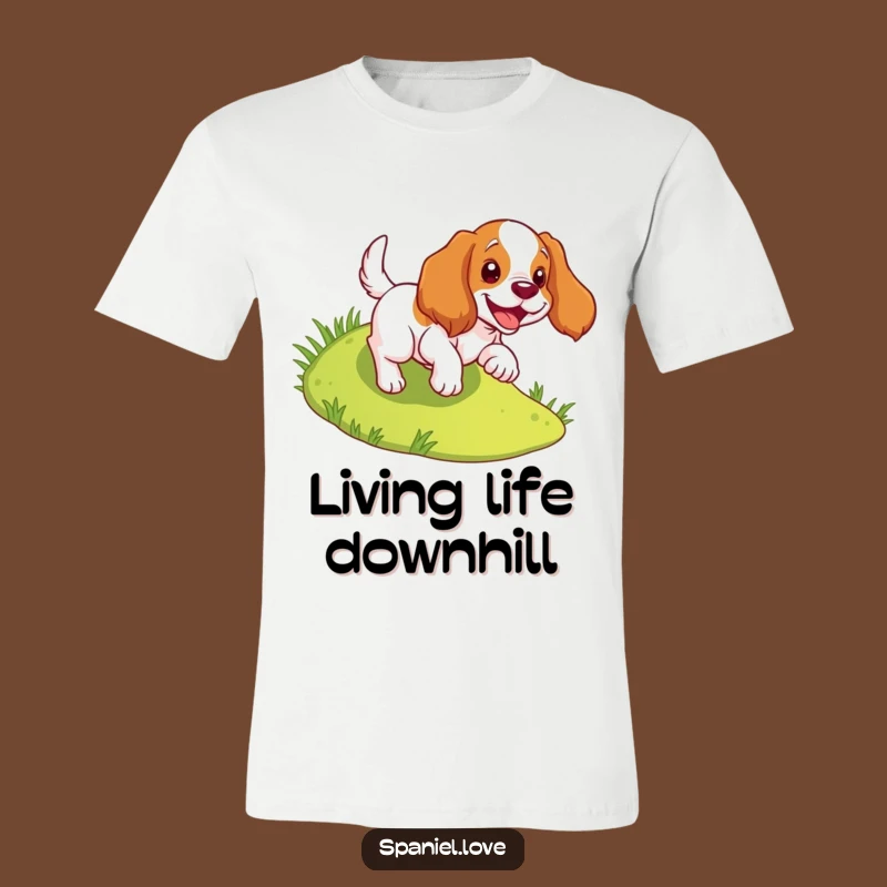 Funny Spaniel Tumbles Downhill T-Shirt - Joyful Dog Apparel Gift