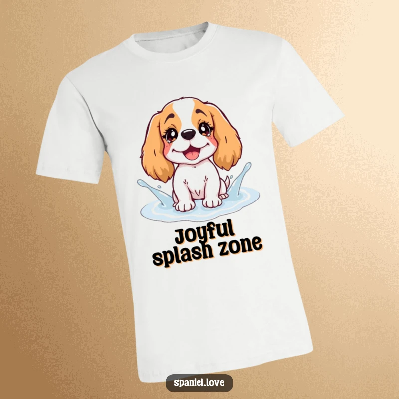 Funny Spaniel T-Shirt: A spaniel with sparkling eyes joyfully splashes in a puddle made of visible, bubbly giggles.