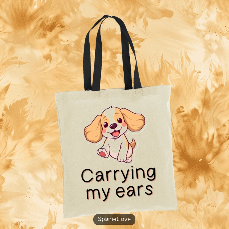 Funny Spaniel Tote Bag: A canvas tote featuring a spaniel mid-leap, ears flying, conveying boundless energy and joy.