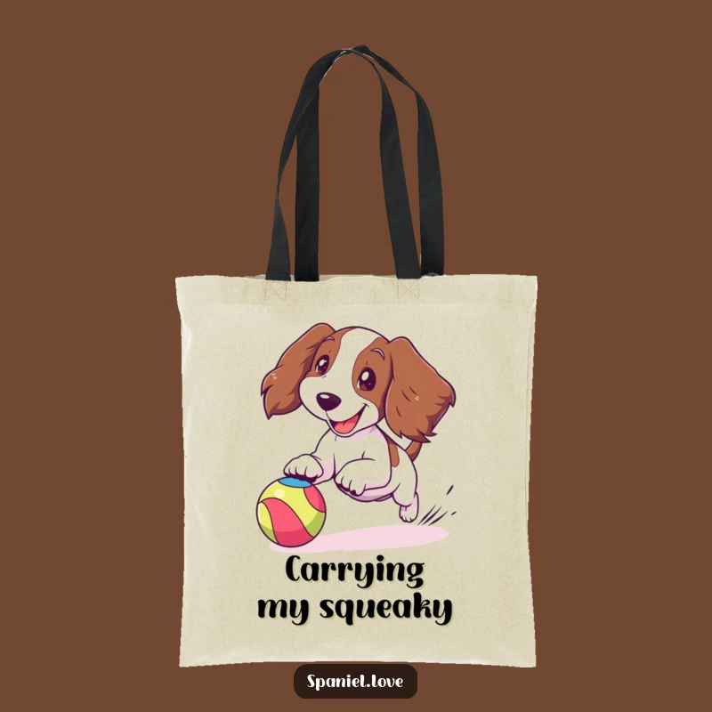 Funny Spaniel Ball Chase Tote Bag: Joyful Dog Ears Flapping Carryall