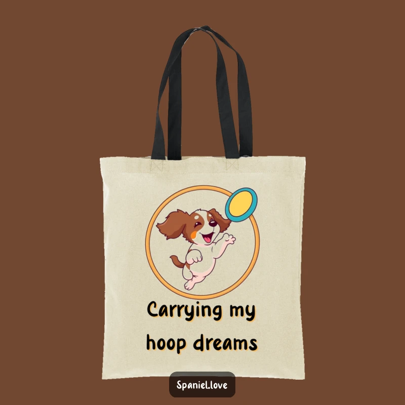 Funny Spaniel Hoop Leap Tote Bag: Carry Your Adventures with Canine Style