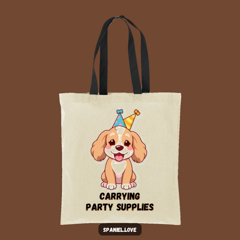 Funny Spaniel Party Tote Bag: Joyful Pup Carrier, Practical Funny Gift