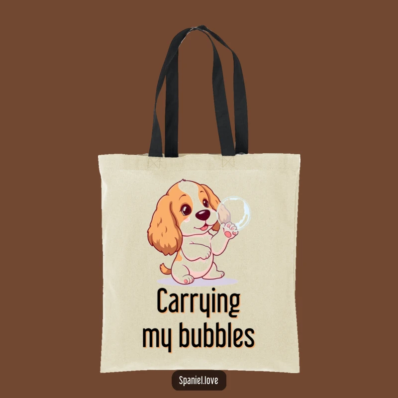 Funny Spaniel Pup Bubble Pawing Tote Bag: Stylish Dog Accessory Gift