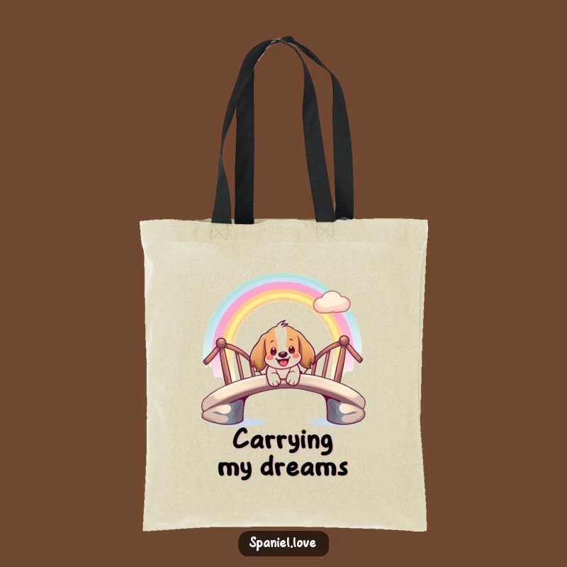 Funny Spaniel Rainbow Tote Bag: Carry Your Dreams with a Smiling Pup.