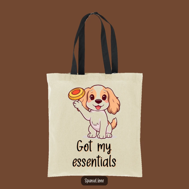 Funny Spaniel Frisbee Tote Bag: Playful Pup Carrier, Practical Funny Gift
