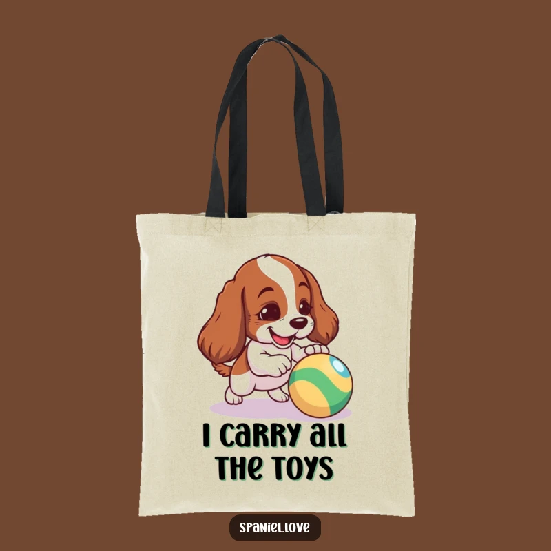 Funny Spaniel Tote Bag - Mischievous Nudging Ball Design, Stylish Eco-Gift